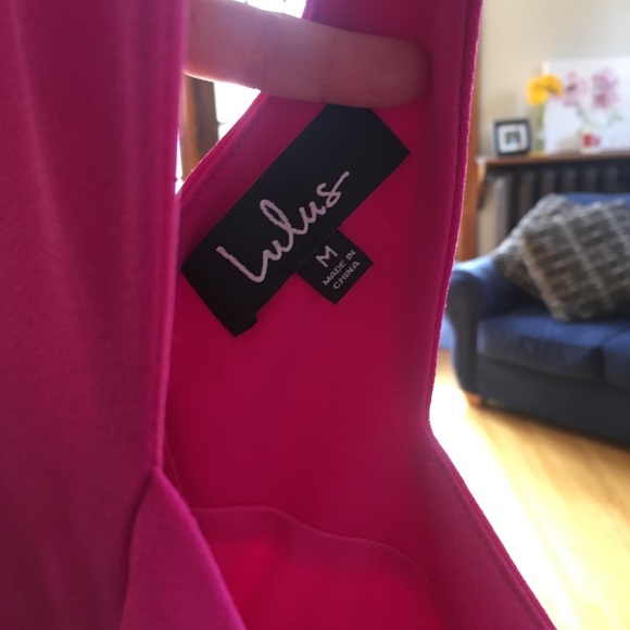 For sale Lulus Bright Pink Medium Stretchy Knit Skater Dress with a peekaboo cut - Picture 6 of 6
